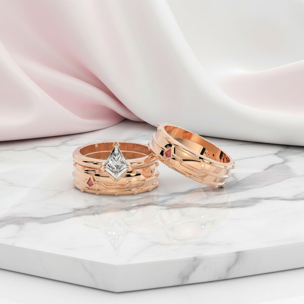 Assassin's Promise Ring Set (Women)- 14k Yellow Gold Video Game Inspired Rings-Black Diamonds New York