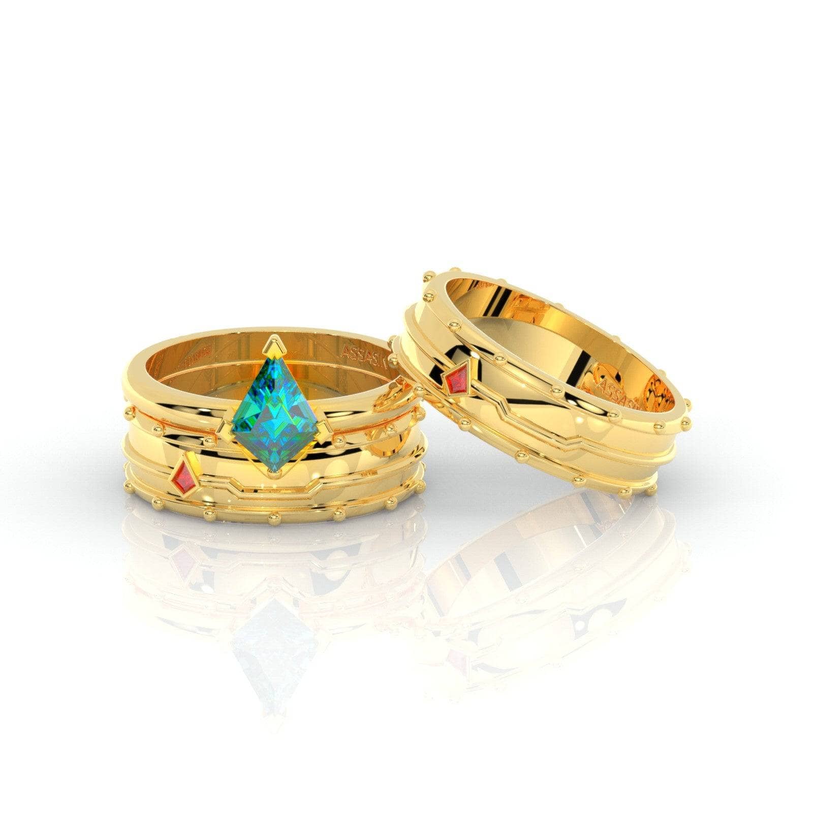 Assassin's Promise Ring Set (Women)- 14k Yellow Gold Video Game Inspired Rings-Black Diamonds New York