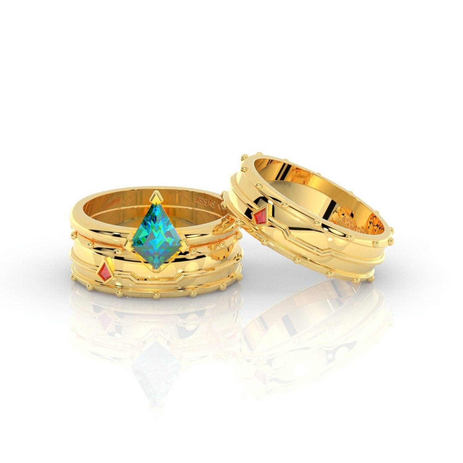 Assasin's Promise Ring Set (Women)- 14k Yellow Gold Video Game Inspired Rings - Black Diamonds New York