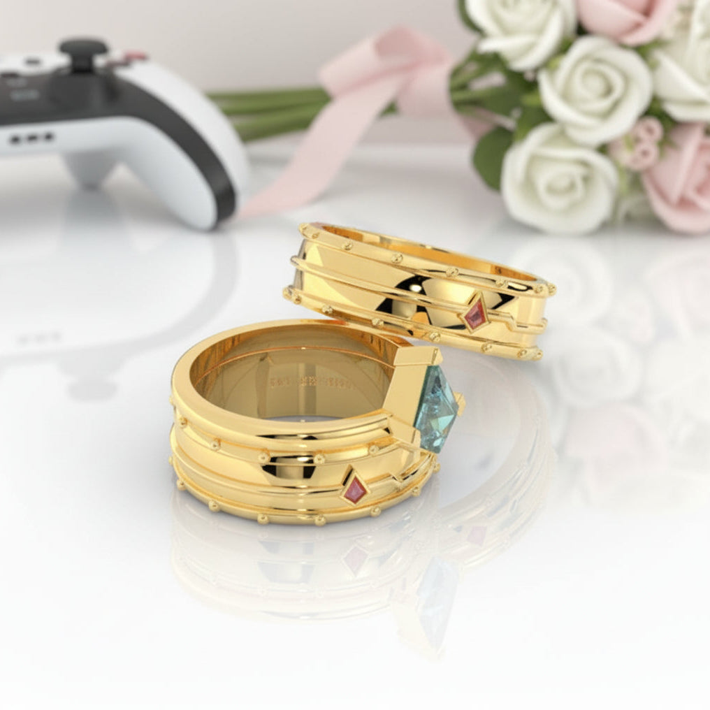 Assasin's Promise Ring Band (Unisex)- 14k Yellow Gold Video Game Inspired Rings-Black Diamonds New York