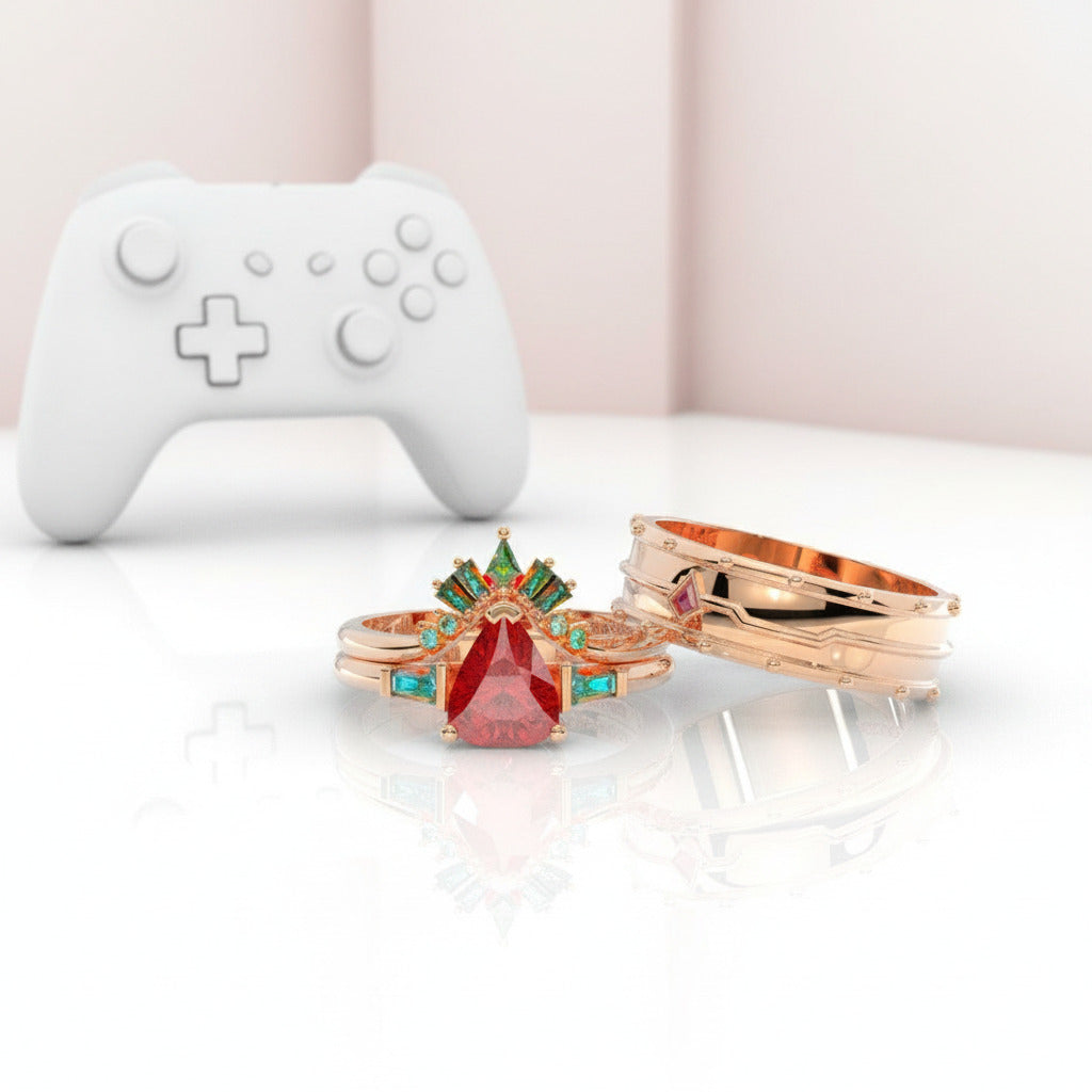 Assasin's Romance Engagement Ring (Women)- 14k Yellow Gold Video Game Inspired Rings-Black Diamonds New York