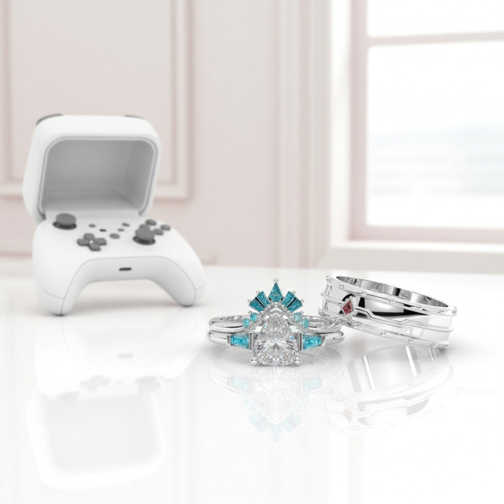 Assasin's Romance Engagement Ring (Women)- 14k Yellow Gold Video Game Inspired Rings-Black Diamonds New York