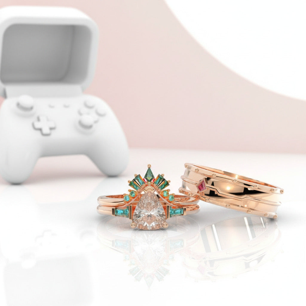 Assasin's Romance Engagement Ring (Women)- 14k Yellow Gold Video Game Inspired Rings-Black Diamonds New York