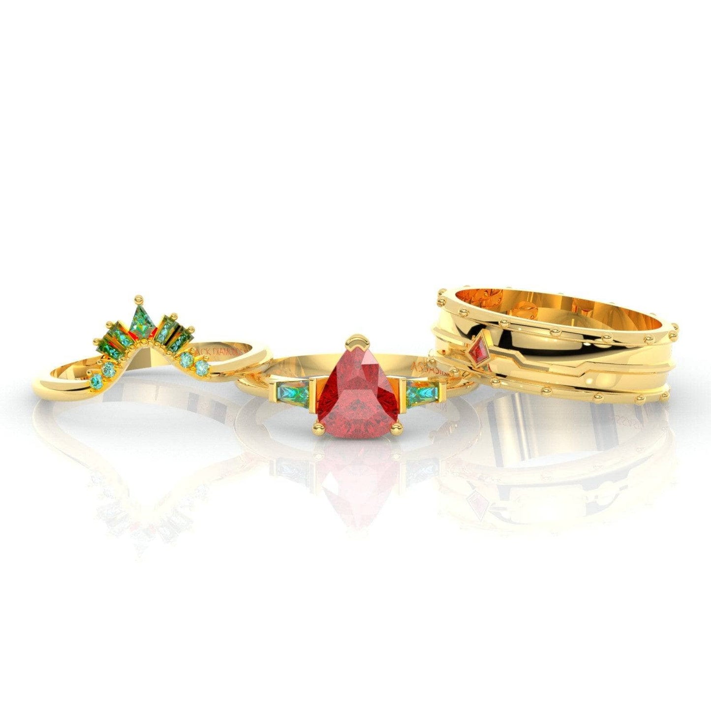 Assasin's Romance Engagement Ring- 14k Yellow Gold Video Game Inspired Rings - Black Diamonds New York