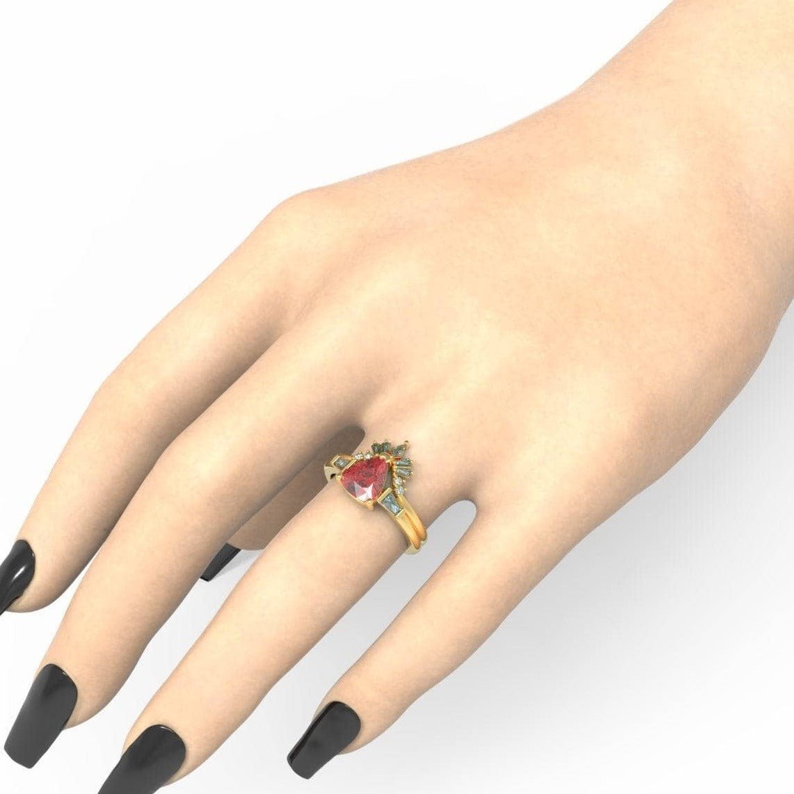 Assasin's Romance Engagement Ring- 14k Yellow Gold Video Game Inspired Rings - Black Diamonds New York