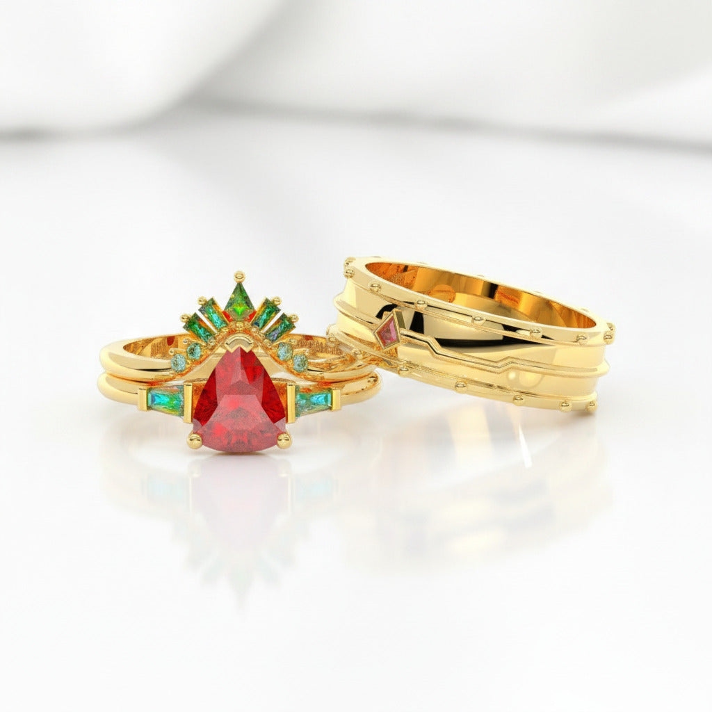 Assasin's Romance Engagement Ring (Women)- 14k Yellow Gold Video Game Inspired Rings-Black Diamonds New York