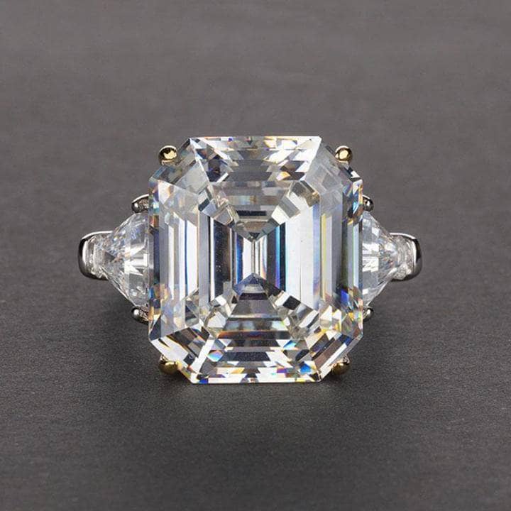 Asscher Cut and Trillion Cut Three Stone Engagement Ring-Black Diamonds New York