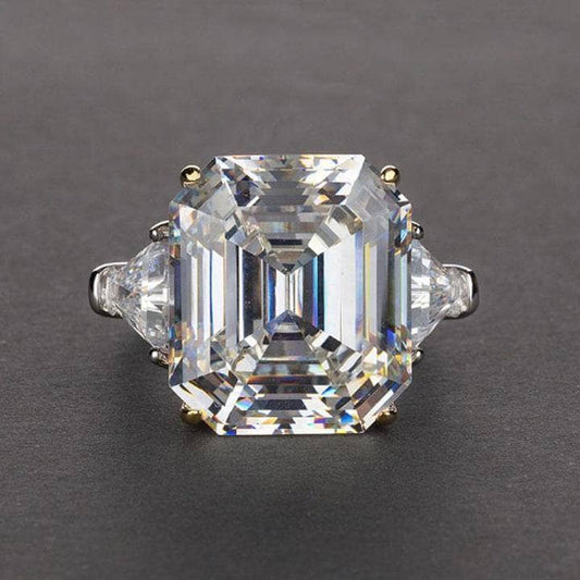 Asscher Cut and Trillion Cut White Sapphire Three Stone Engagement Ring