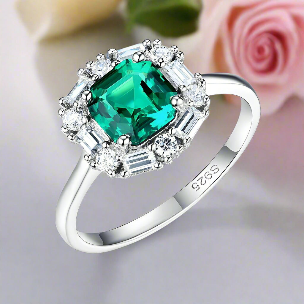 Asscher Cut Emerald Green Diamond Engagement Ring-Black Diamonds New York