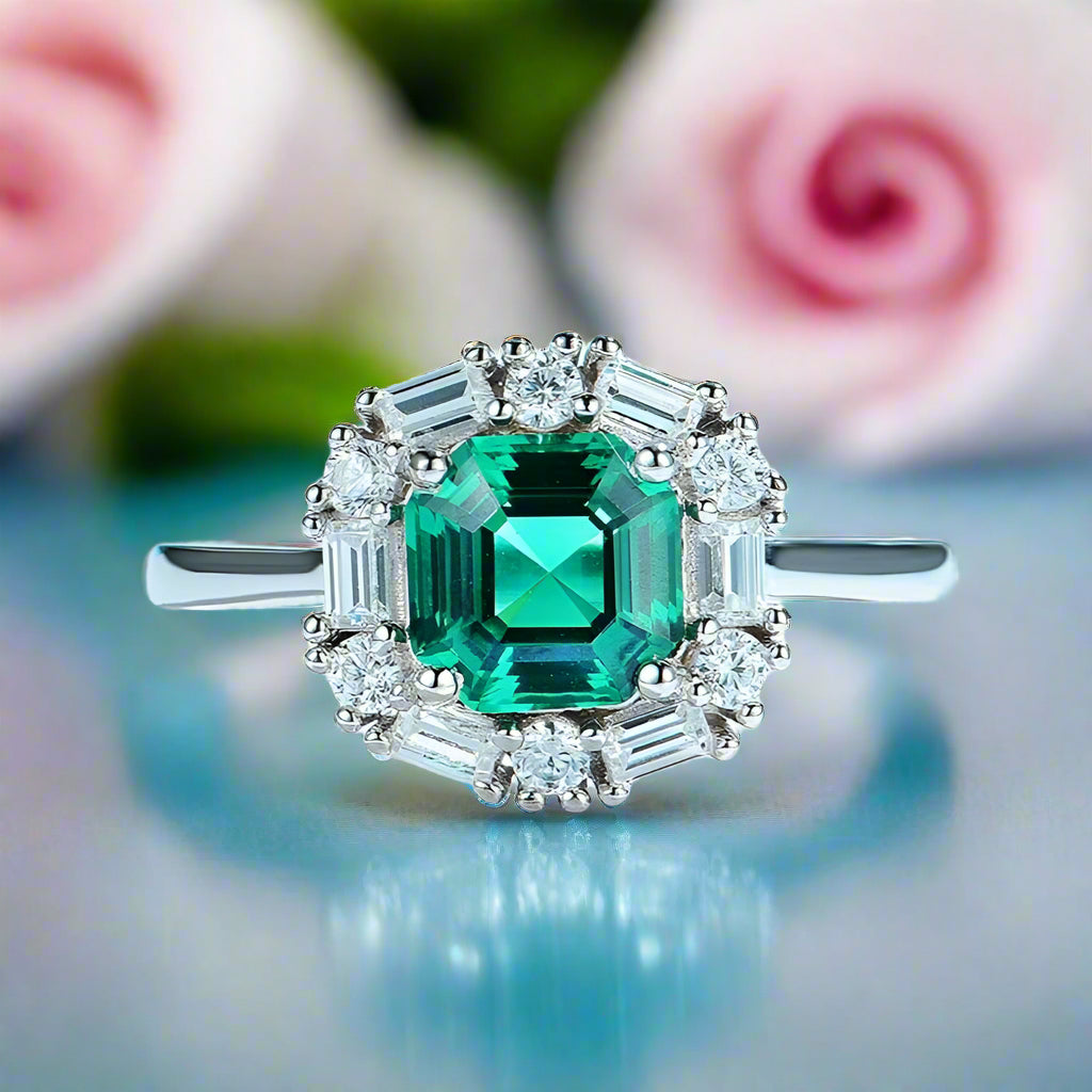 Asscher Cut Emerald Green Diamond Engagement Ring-Black Diamonds New York