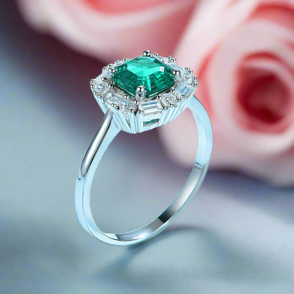 Asscher Cut Emerald Green Diamond Engagement Ring-Black Diamonds New York