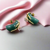 Aventurine Plum Flower Stud Earrings-Black Diamonds New York