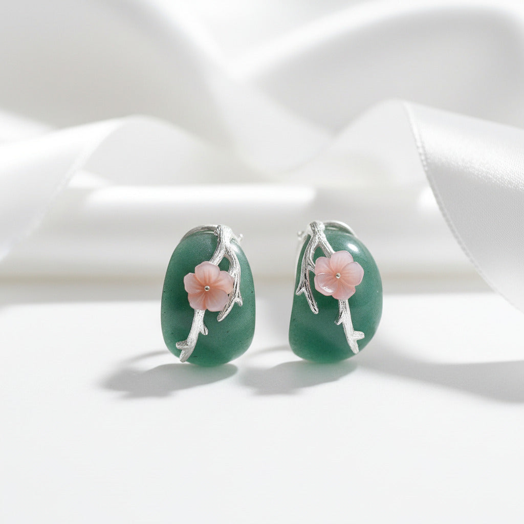 Aventurine Plum Flower Stud Earrings-Black Diamonds New York
