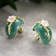 Aventurine Plum Flower Stud Earrings-Black Diamonds New York