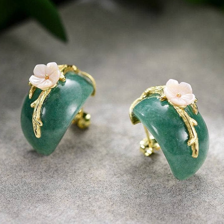 Aventurine Plum Flower Stud Earrings-Black Diamonds New York