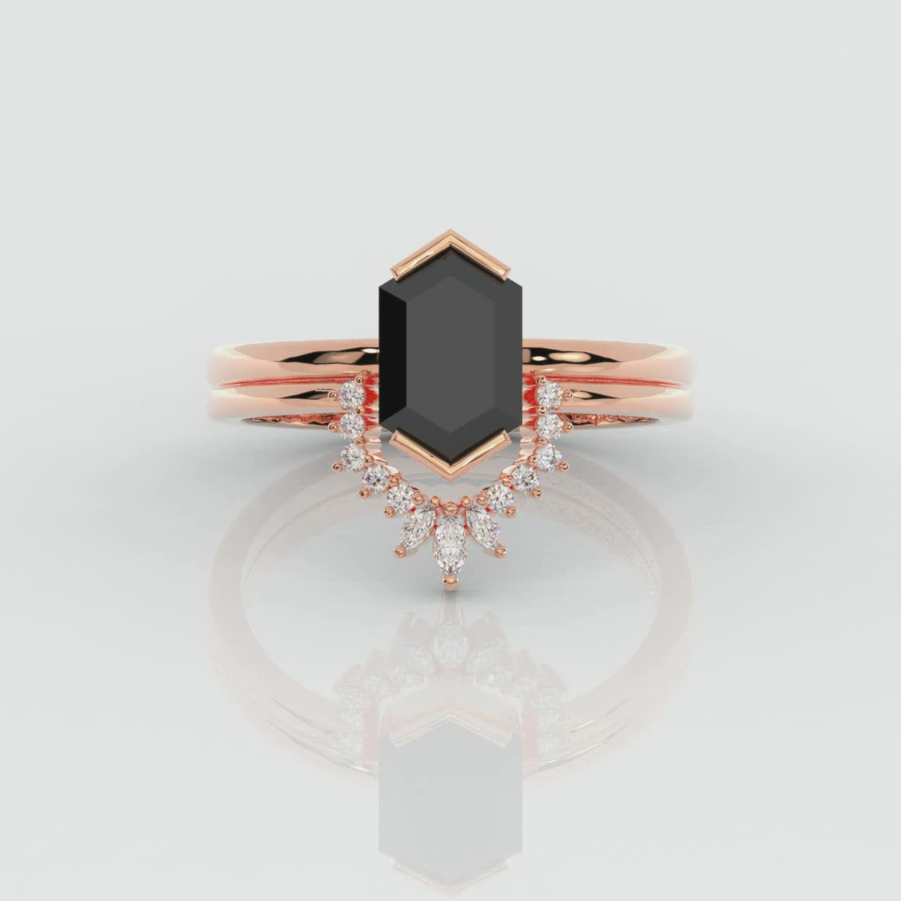Sincerity- Hexagon Cut Moissanite Diamond 14k Rose Gold Wedding Ring