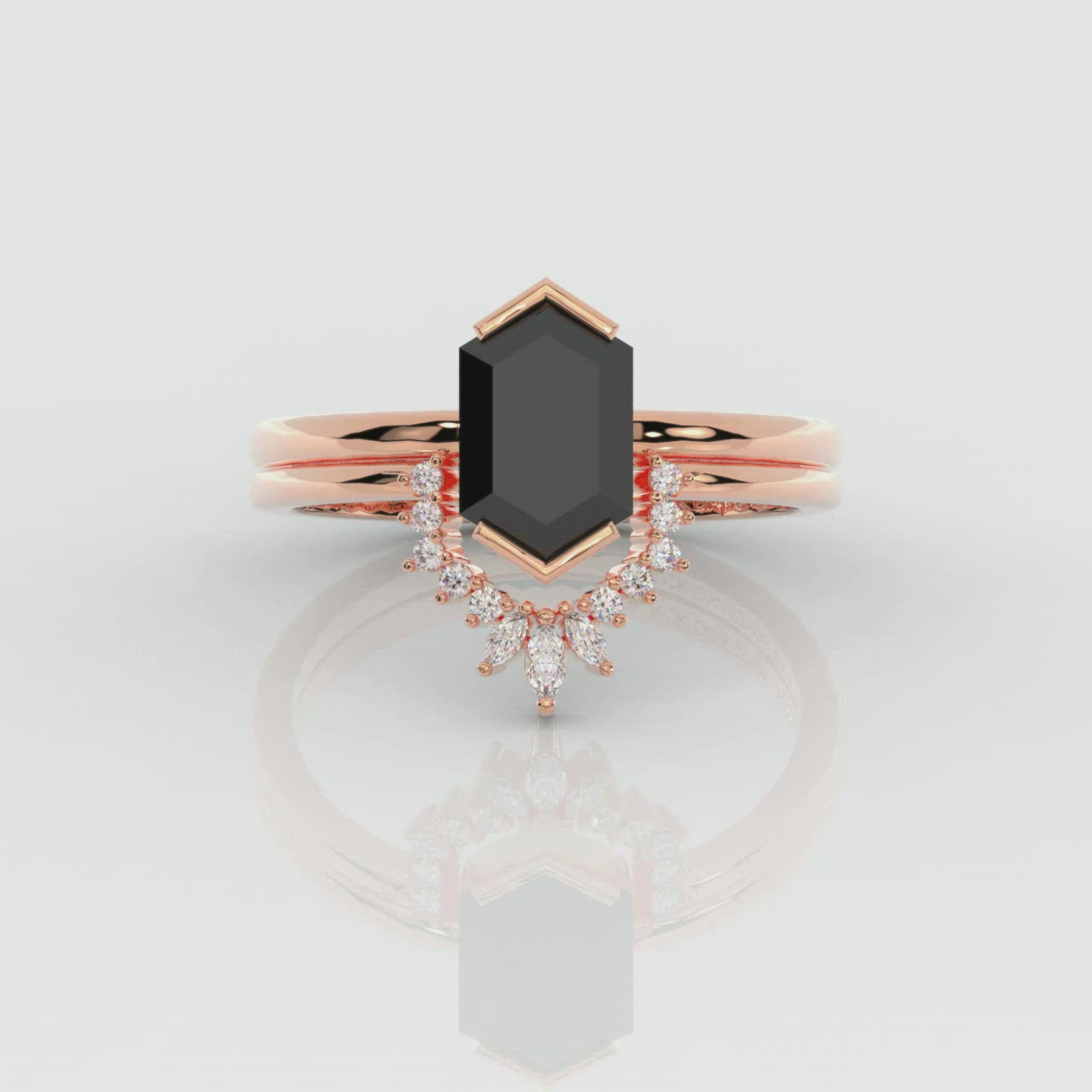 Sincerity - Hexagon Cut Diamond 14k Rose Gold Wedding Ring