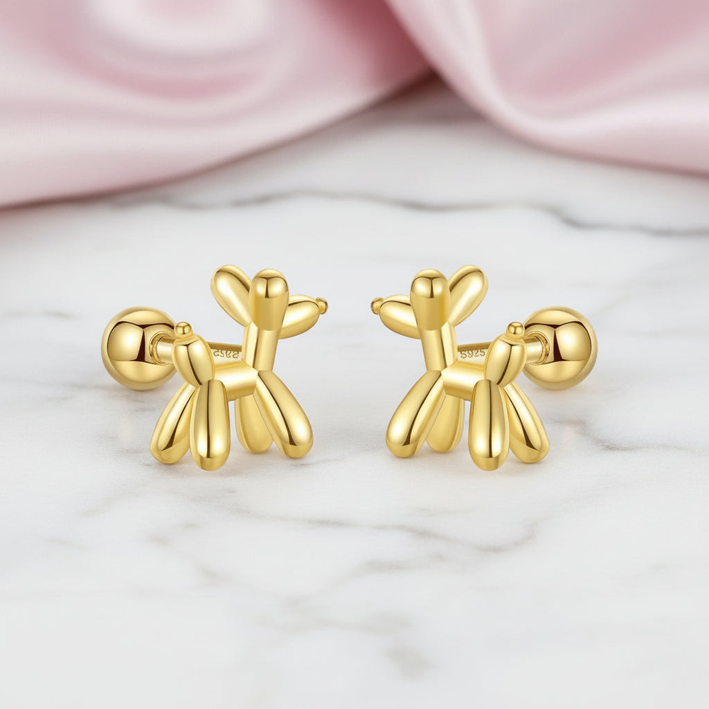 Balloon Dog Screw Stud Earrings-Black Diamonds New York