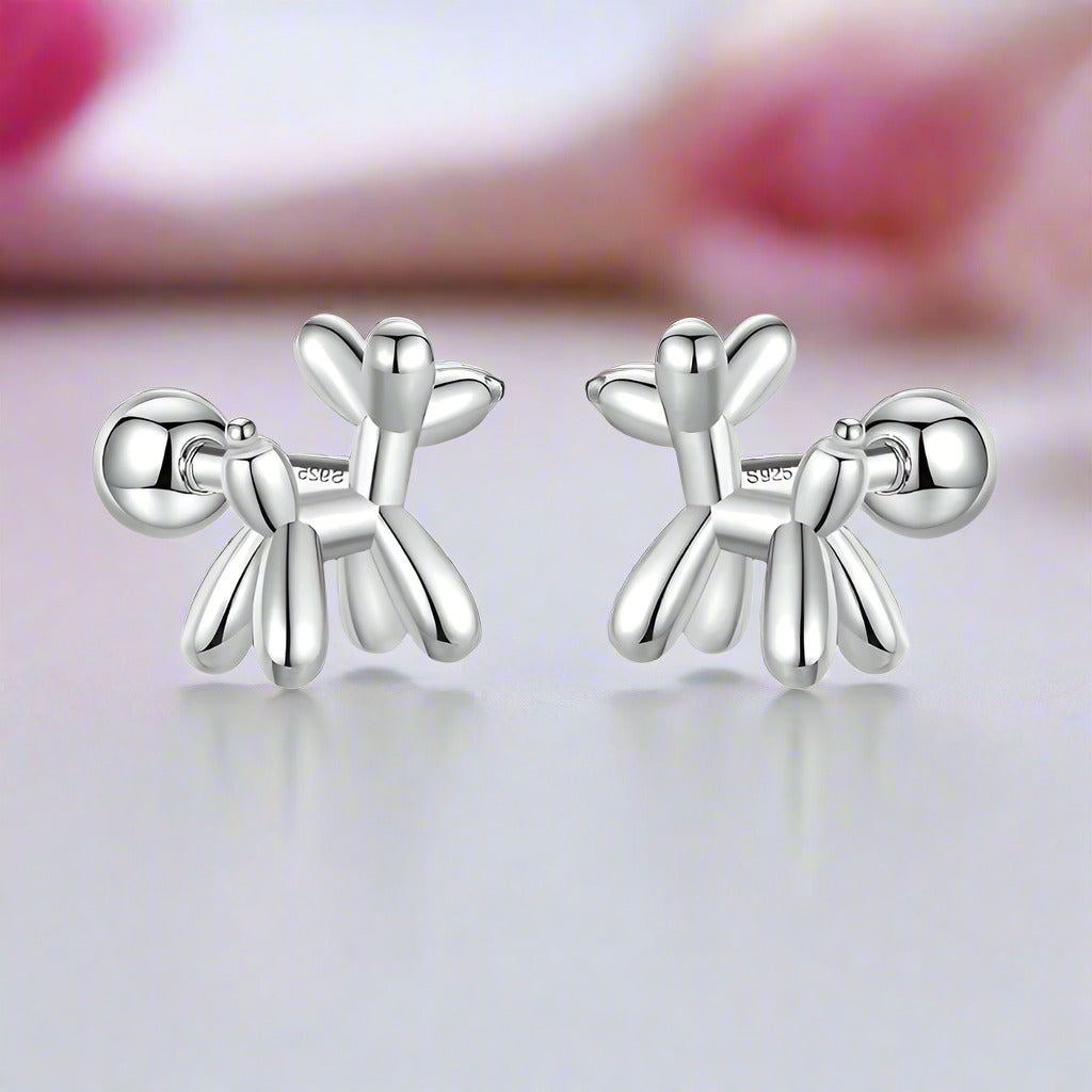 Balloon Dog Screw Stud Earrings-Black Diamonds New York