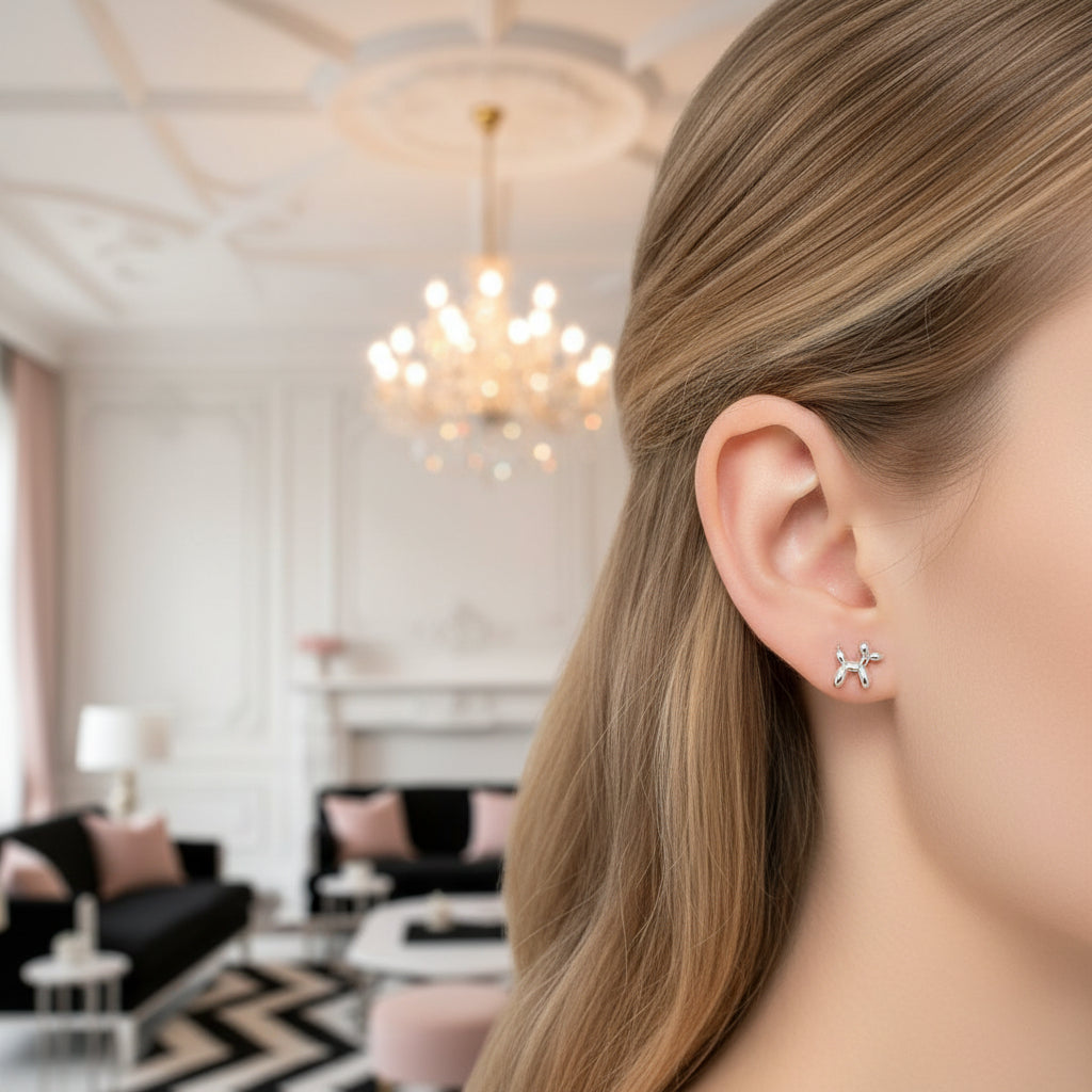 Balloon Dog Screw Stud Earrings-Black Diamonds New York