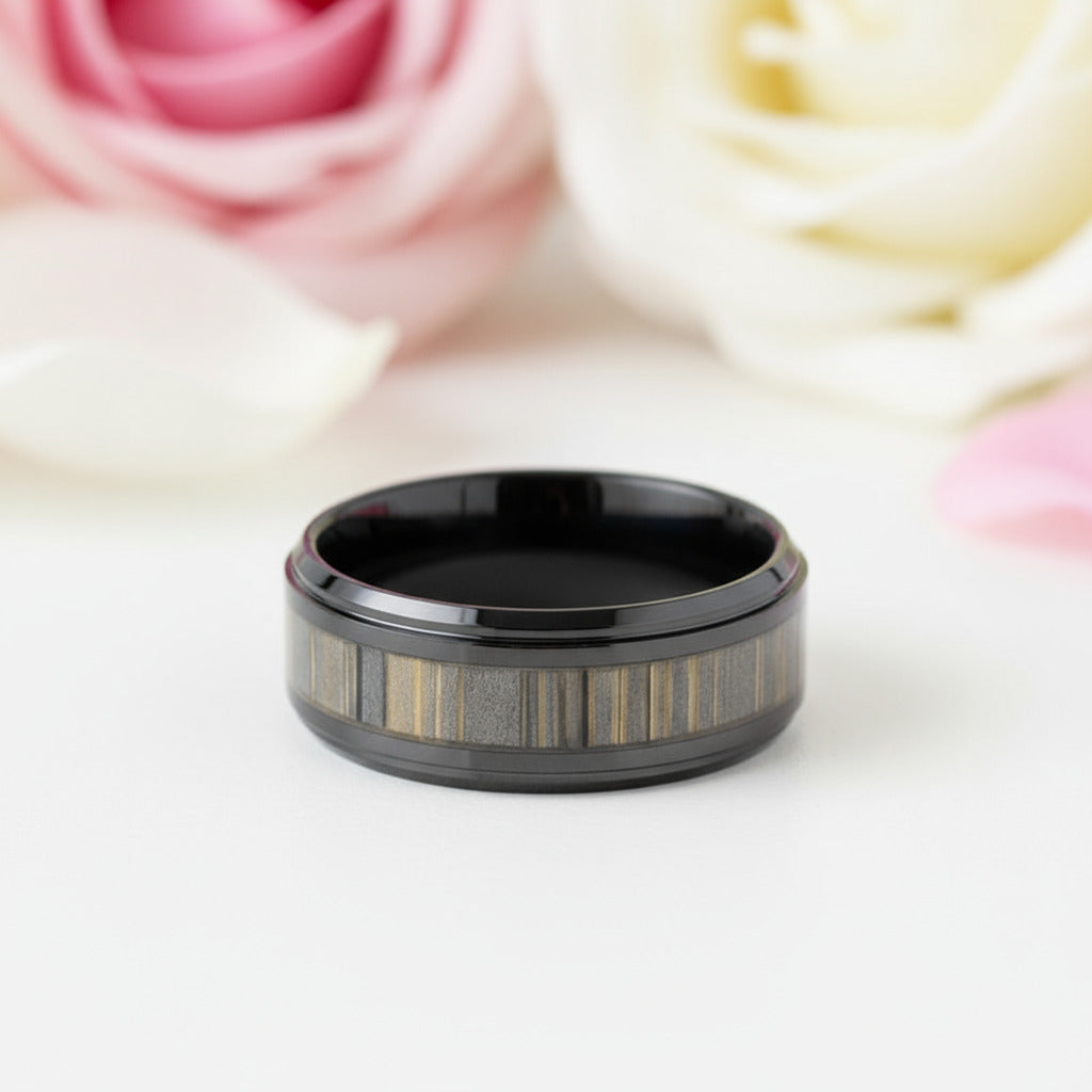 Bamboo Forest Men's Ceramic Wedding Band-Black Diamonds New York