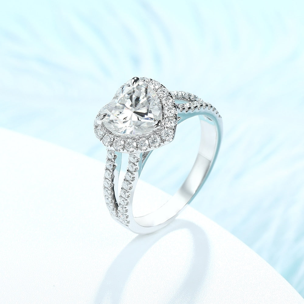 14K White Gold 2ct 8.5mm Heart Shaped Moissanite Halo Engagement-Black Diamonds New York