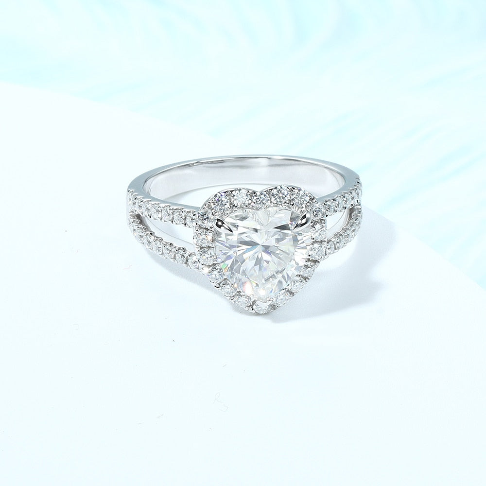 14K White Gold 2ct 8.5mm Heart Shaped Moissanite Halo Engagement-Black Diamonds New York