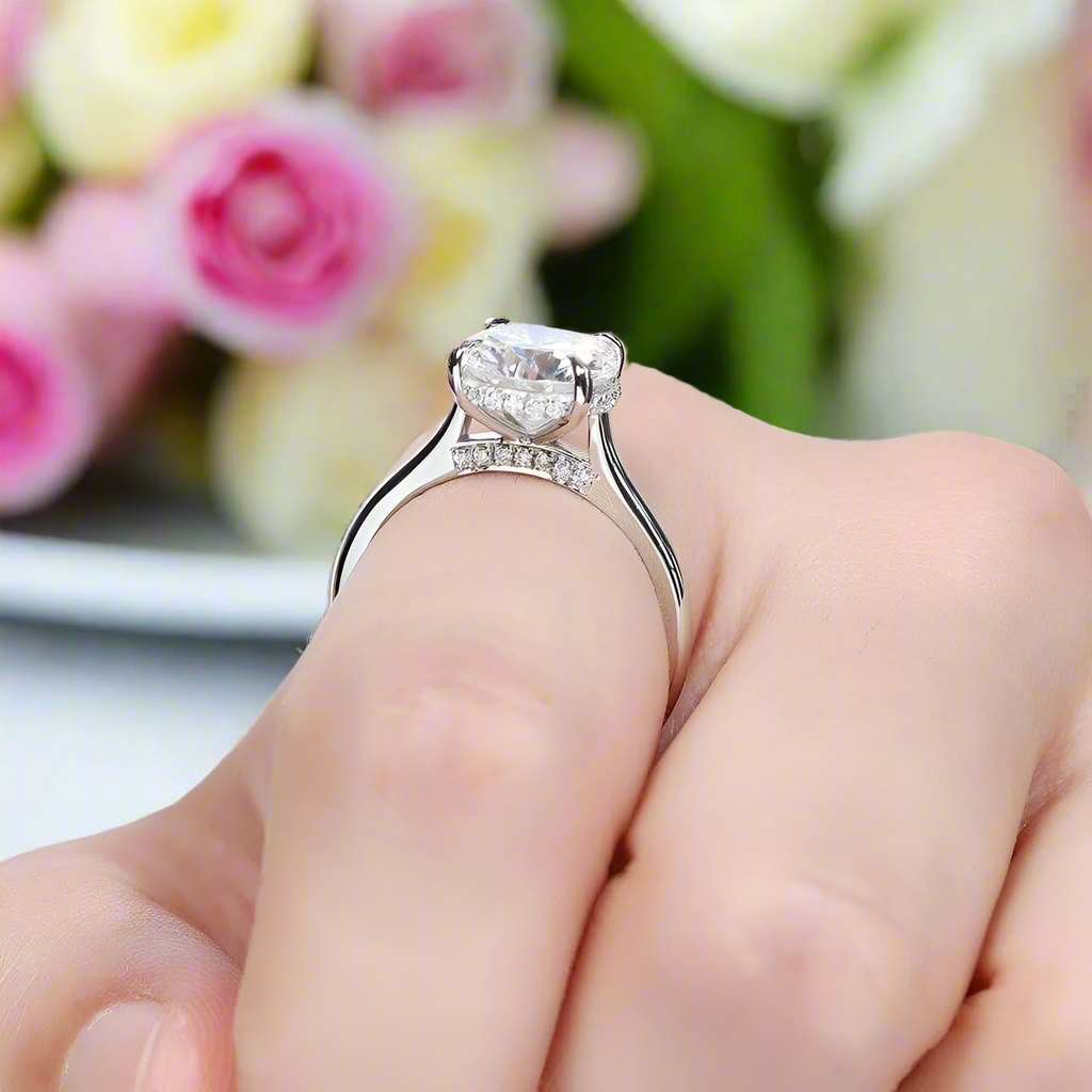 14k White Gold 2ct 8mm Moissanite Hidden Halo Engagement Ring from