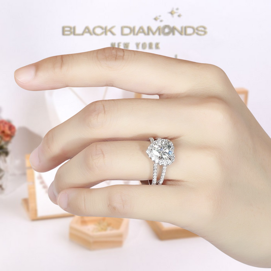 14K White Gold 2ct 8.5mm Heart Shaped Moissanite Halo Engagement - Black Diamonds New York