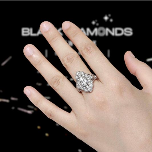 14K White Gold 2ct Oval Moissanite Engagement Ring-Black Diamonds New York