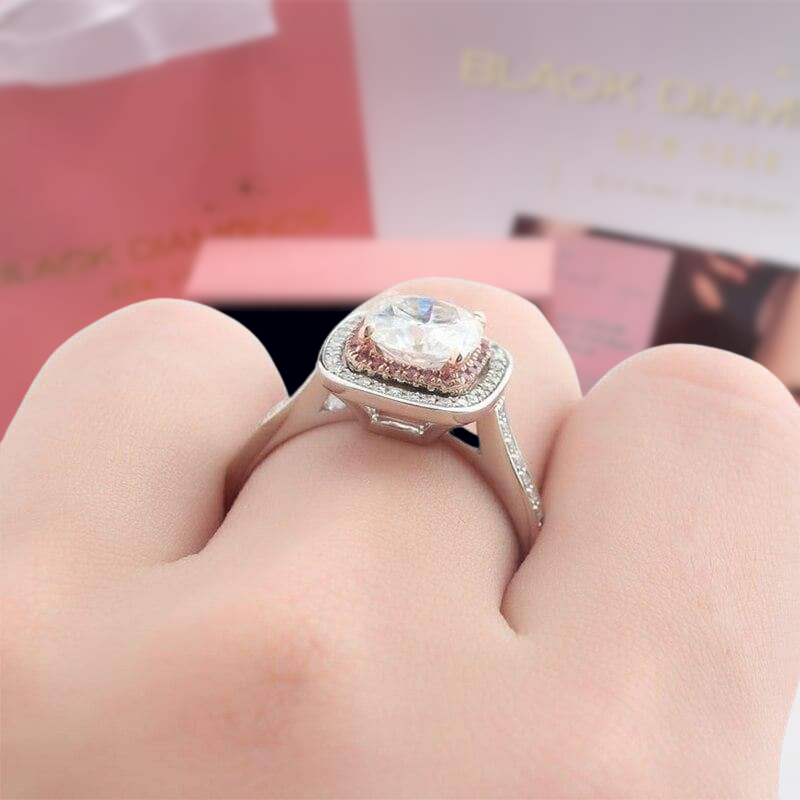14k White Gold 2ct Moissanite Double Halo Engagement Ring-Black Diamonds New York