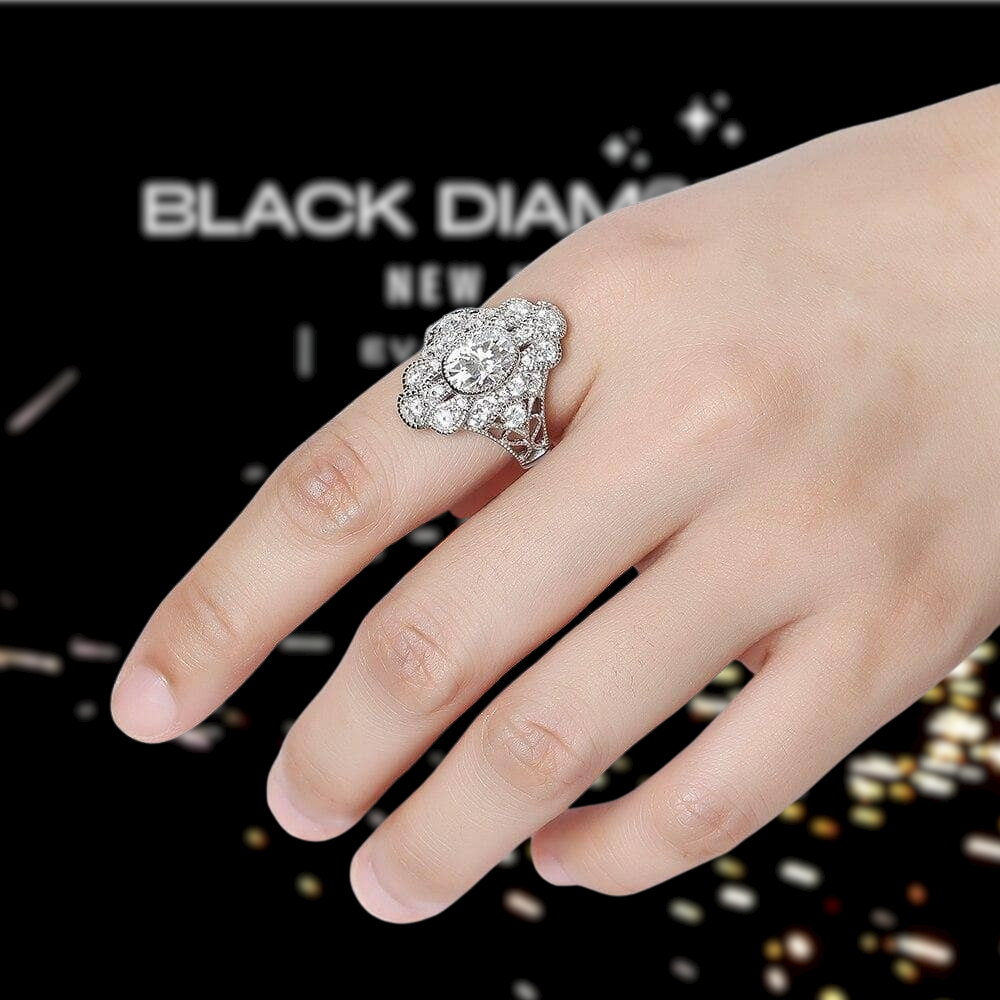 14K White Gold 2ct Oval Moissanite Engagement Ring-Black Diamonds New York