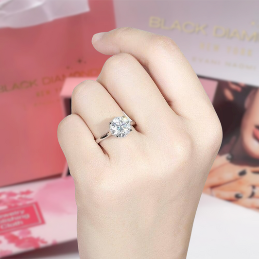 14k White Gold 2ct 8mm Moissanite Hidden Halo Engagement Ring - Black Diamonds New York