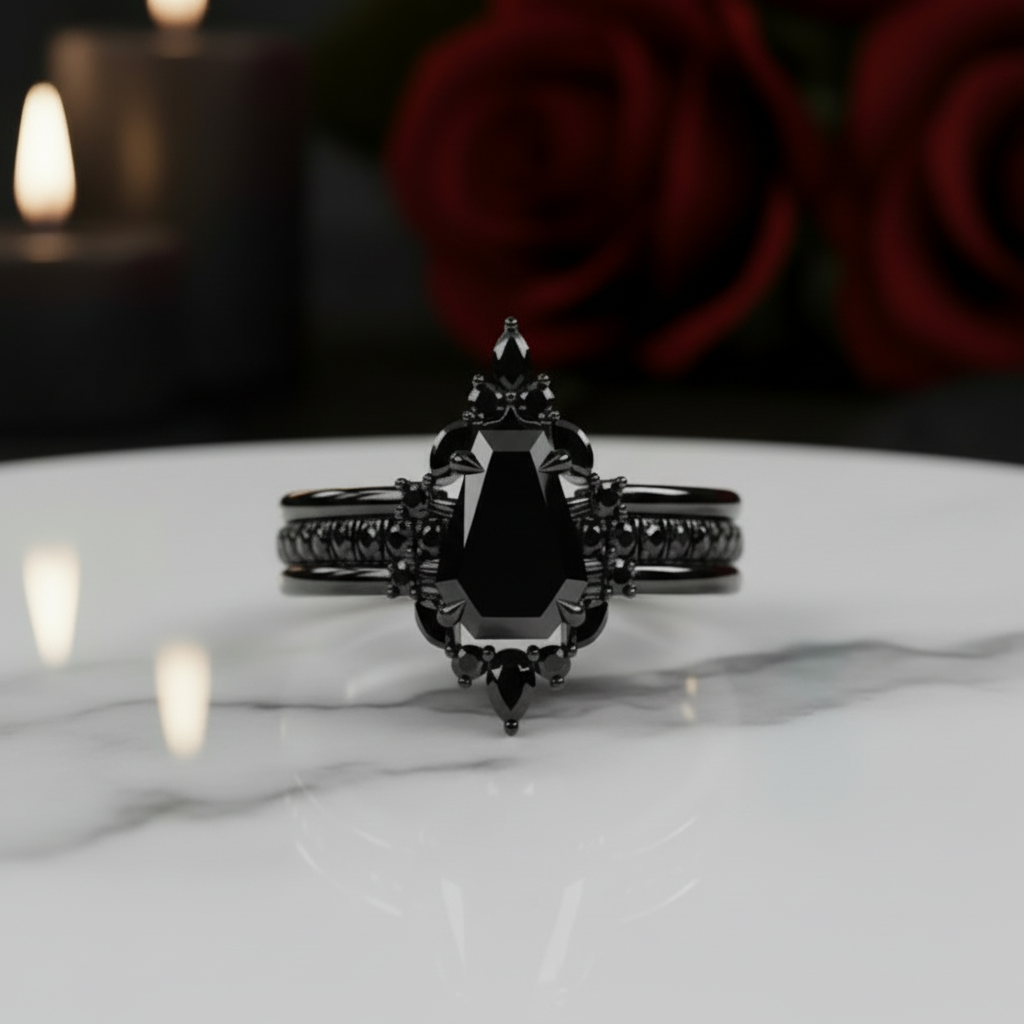 Be Mine Forever- Radiant Coffin Cut Diamond Option Gothic Wedding Ring-Black Diamonds New York