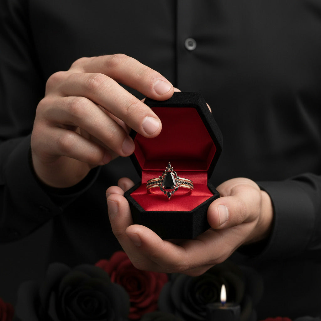 Be Mine Forever- Radiant Coffin Cut Diamond Option Gothic Wedding Ring-Black Diamonds New York