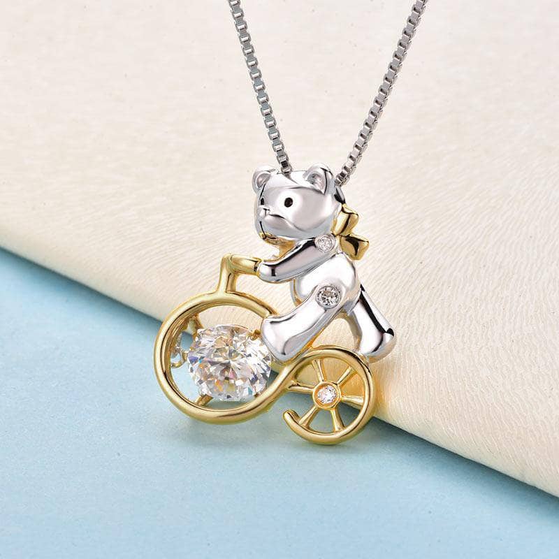 Bear Ride Bicycle Dancing Stone Pendant Necklace - Black Diamonds New York