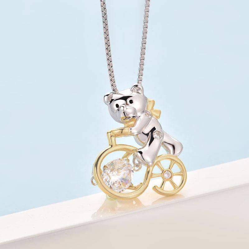 Bear Ride Bicycle Dancing Stone Pendant Necklace-Black Diamonds New York