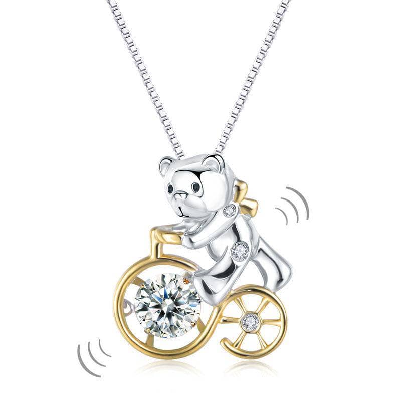 Bear Ride Bicycle Dancing Stone Pendant Necklace-Black Diamonds New York