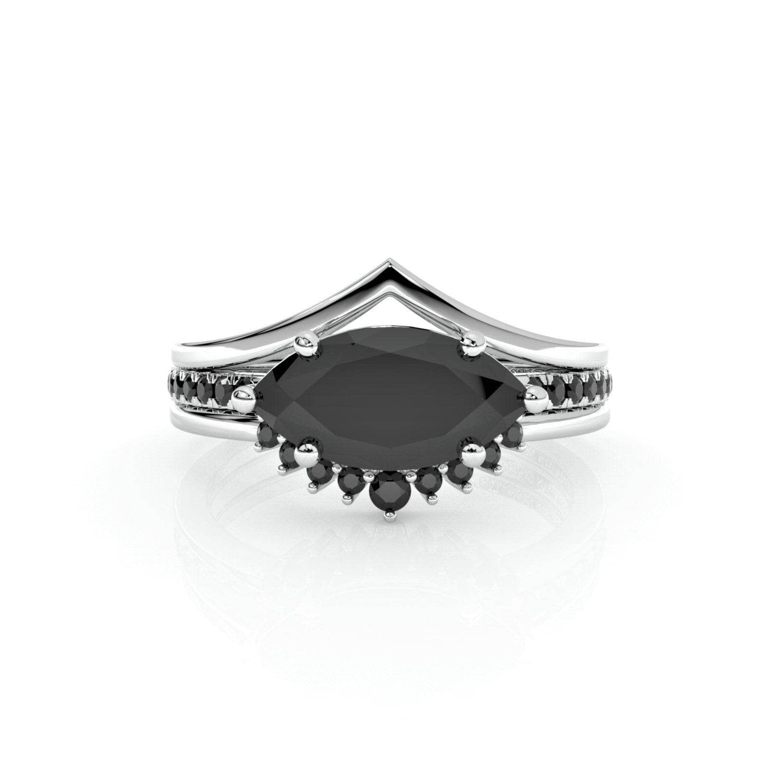 Beautiful In My Eyes- Black Moissanite Marquise Cut 14k White Gold Gothic Wedding Ring-Black Diamonds New York