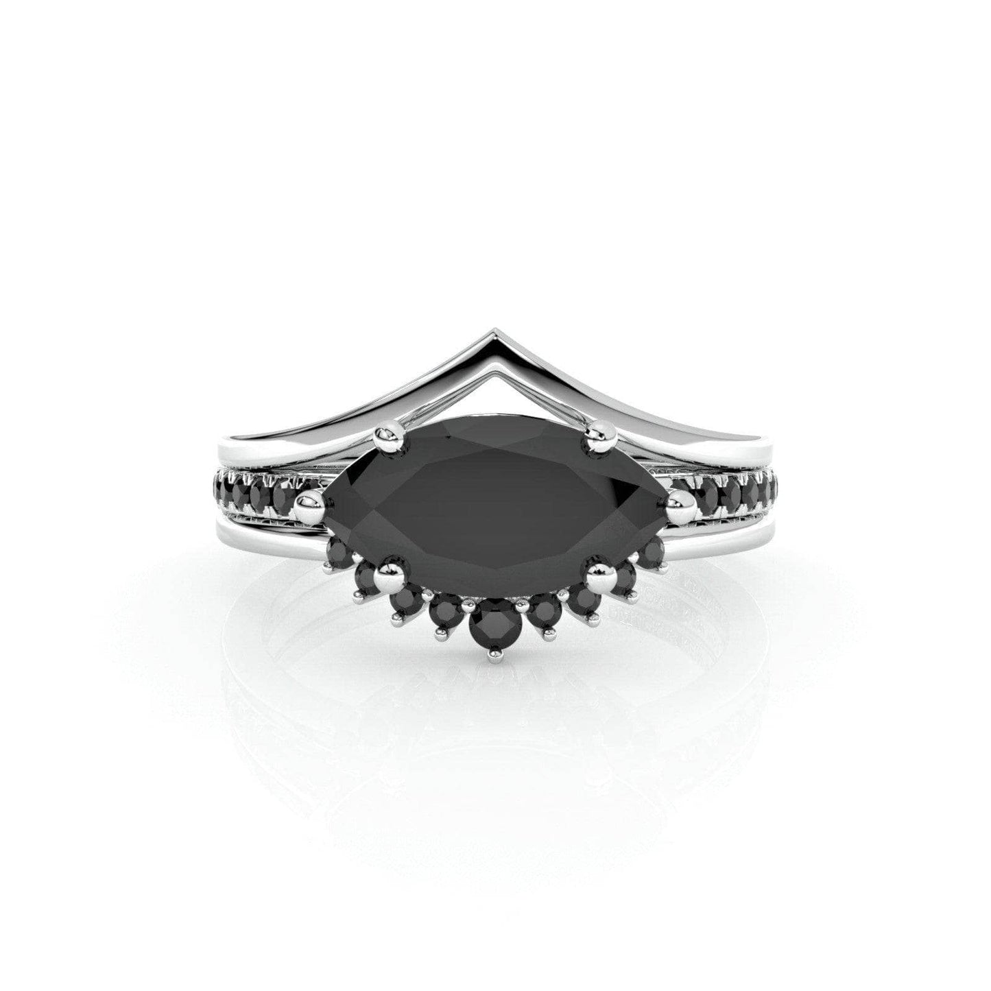 Beautiful In My Eyes- Black Moissanite Marquise Cut 14k White Gold Gothic Wedding Ring - Black Diamonds New York