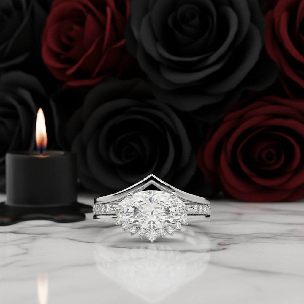 Beautiful In My Eyes- Black Diamond Marquise Cut 14K White Gold Gothic Wedding Ring-Black Diamonds New York