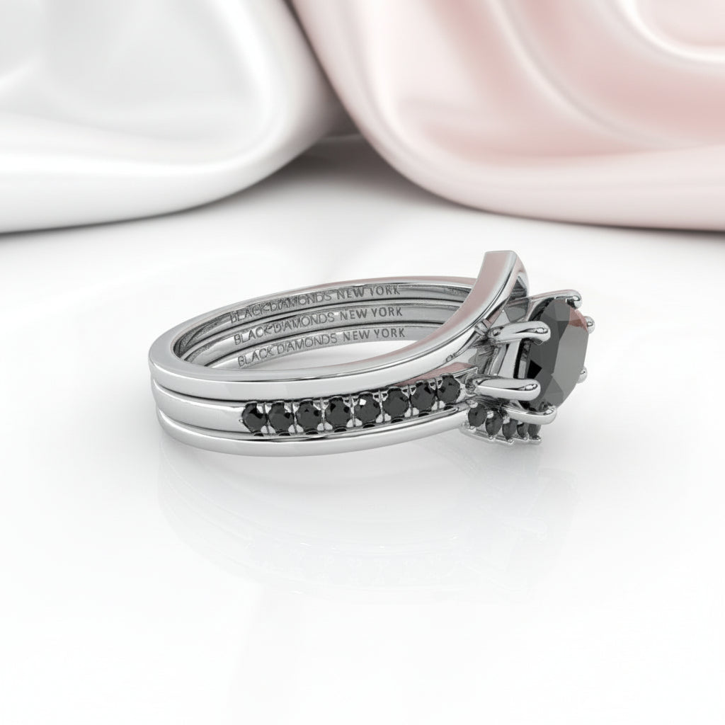 Beautiful In My Eyes- Black Diamond Marquise Cut 14K White Gold Gothic Wedding Ring-Black Diamonds New York