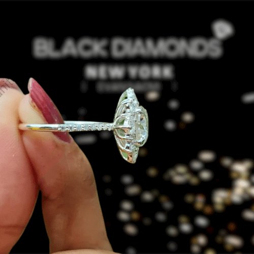 Beautiful Snowflake Design Halo Round Cut Engagement Ring-Black Diamonds New York