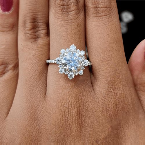 Beautiful Snowflake Design Halo Round Cut Engagement Ring - Black Diamonds New York