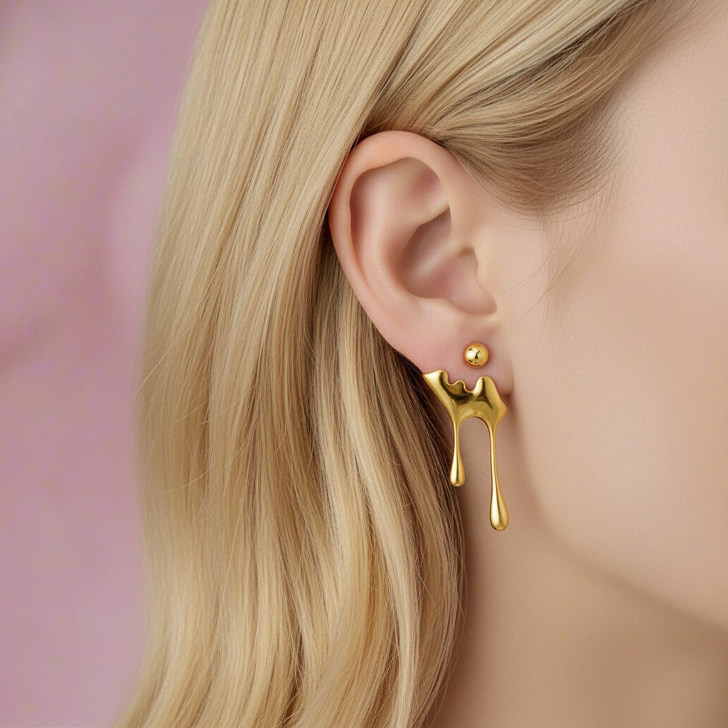 Bee & Dripping Honey Asymmetric Stud Earrings-Black Diamonds New York