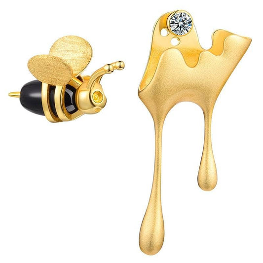 Bee & Dripping Honey Asymmetric Stud Earrings-Black Diamonds New York
