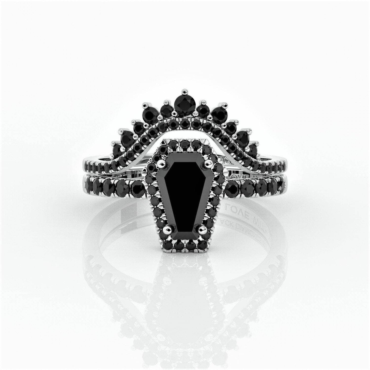 Best Love Rings- Rare Coffin Cut Diamond 14k Gold Gothic Ring Set-Black Diamonds New York