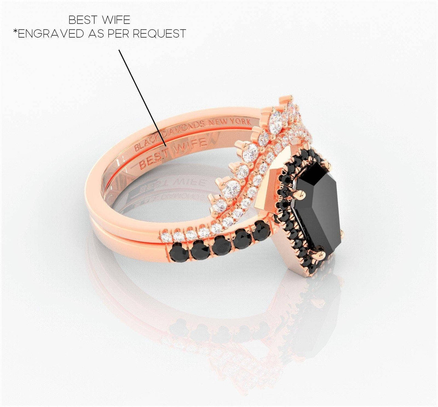 Best Love Rings- Rare Coffin Cut Diamond 14k Gold Gothic Ring Set-Black Diamonds New York