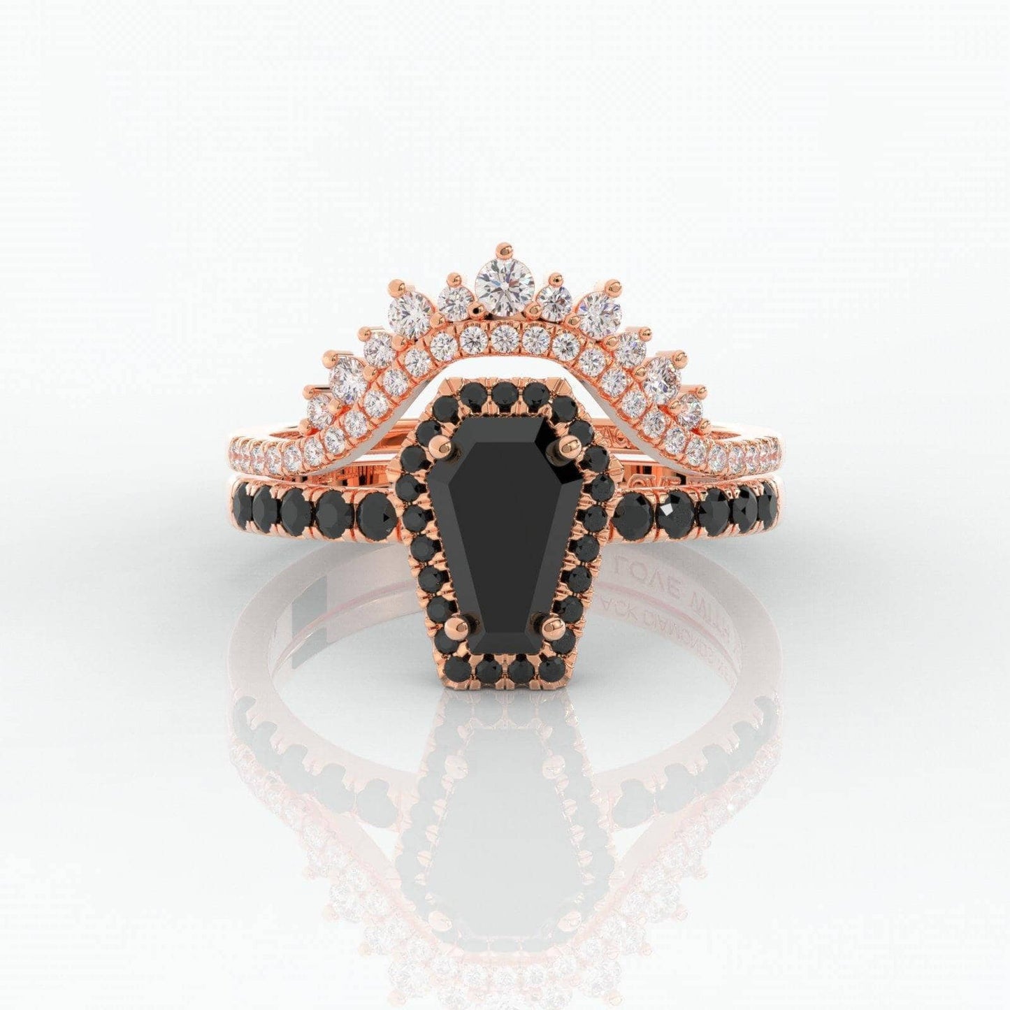 Best Love Rings- Rare Coffin Cut Moissanite 14k Gold Gothic Ring Set - Black Diamonds New York