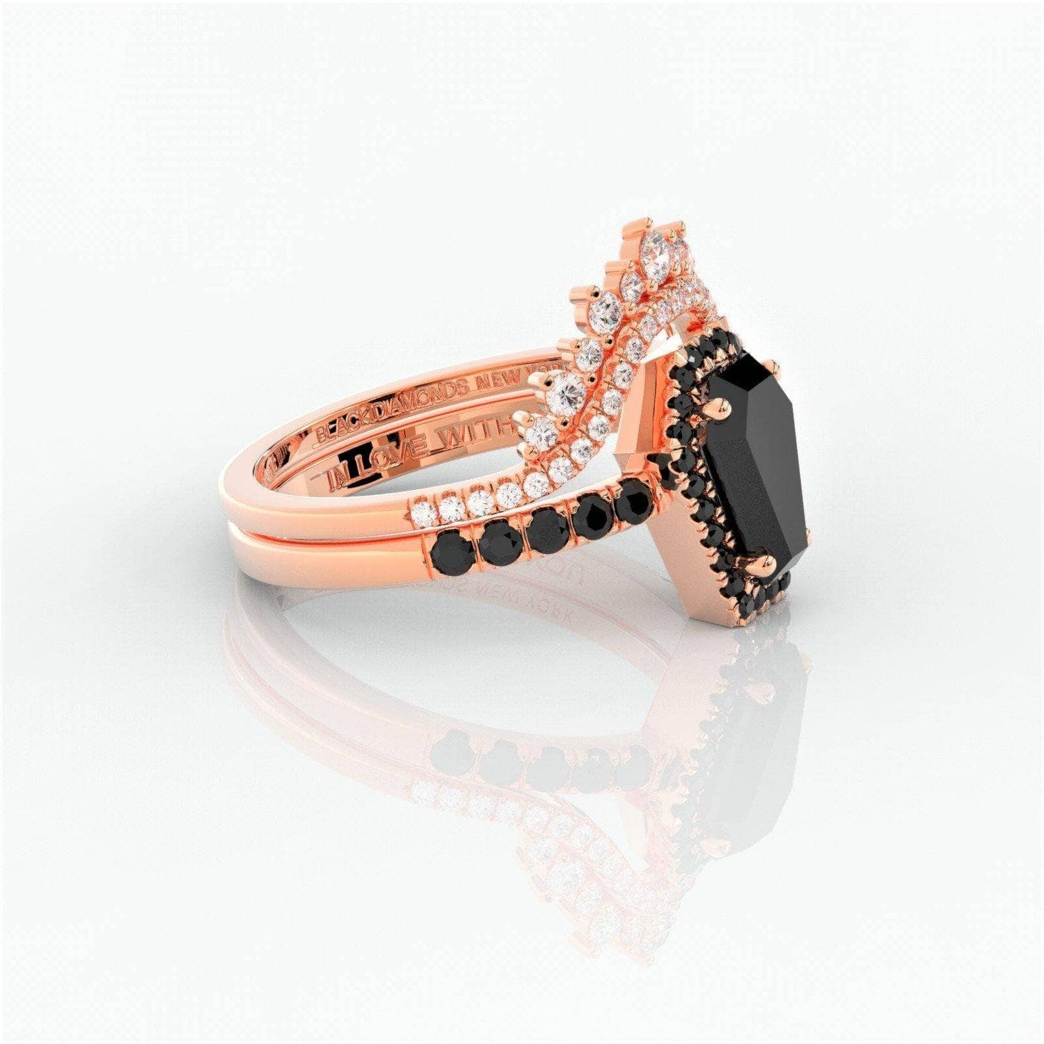Best Love Rings- Rare Coffin Cut Moissanite 14k Gold Gothic Ring Set-Black Diamonds New York